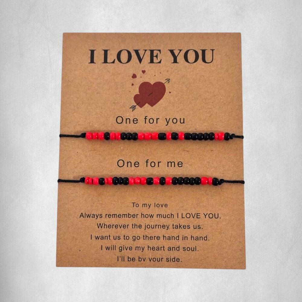 Black & Red Couple Beaded Bracelets